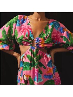 Farm Rio printed v neck cutout dress